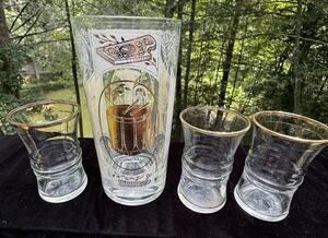 Vintage Hazel Atlas MCM Gold Musical Instruments Cocktail Shaker Glasses -8/28